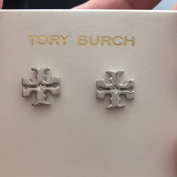 Tory Burch Jewelry - Tory Burch Silver logo earrings new with pouch